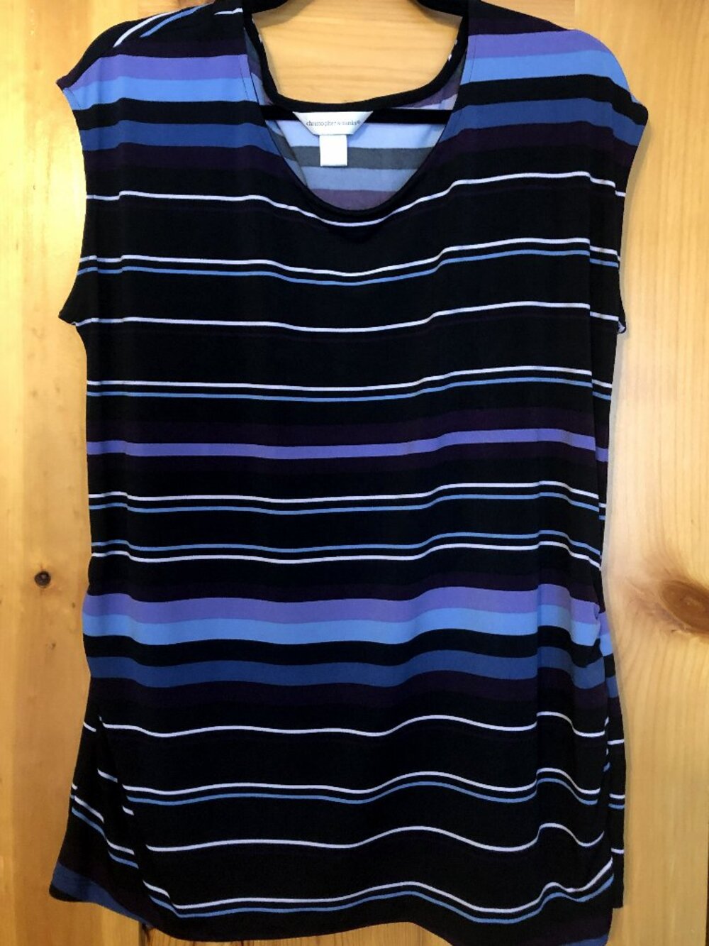 CJ Banks Sleeveless Black Strips Tunic